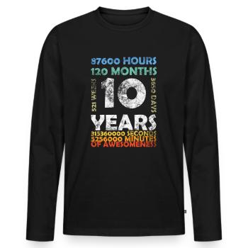 10 Years 120 Months Awesomeness 10th Birthday - Men's Premium Organic Long Sleeve Shirt - black - Front - Nico (187cm)