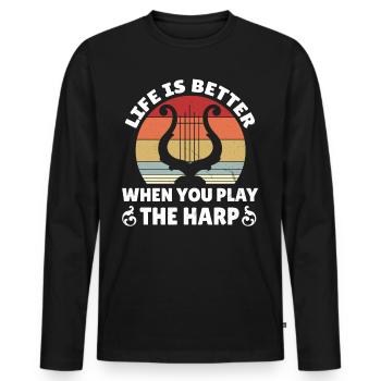 Harfe Harfenspieler vintage retro Geschenk - Männer Premium Bio Langarmshirt - Schwarz - Vorne - Nico (187cm)