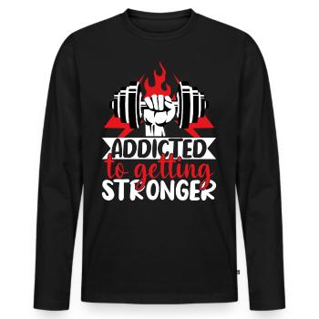 Addicted to getting stronger - Männer Premium Bio Langarmshirt - Schwarz - Vorne - Nico (187cm)