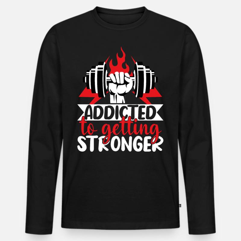 Addicted to getting stronger - Männer Premium Bio Langarmshirt - Schwarz