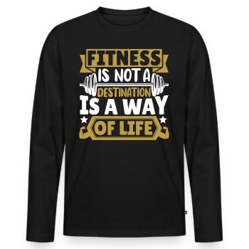Fitness is not a Destination is a way of Life - Männer Premium Bio Langarmshirt - Schwarz - Vorne - Nico (187cm)