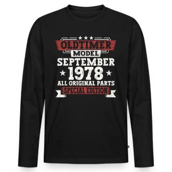 Oldtimer Septembre 1978 Cadeau de 44e anniversaire - T-shirt manches longues Premium bio Homme - noir - Devant - Nico (187cm)