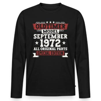 Oldtimer Septembre 1972 50e anniversaire Cadeau - T-shirt manches longues Premium bio Homme - noir - Devant - Nico (187cm)