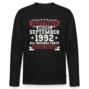 Oldtimer Septembre 1992 Cadeau de 30e anniversaire - T-shirt manches longues Premium bio Homme - noir - Devant - Nico (187cm)