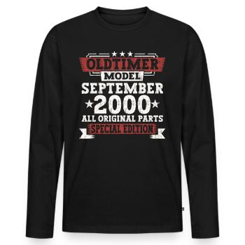 Oldtimer Septembre 2000 22ème cadeau d’anniversaire - T-shirt manches longues Premium bio Homme - noir - Devant - Nico (187cm)