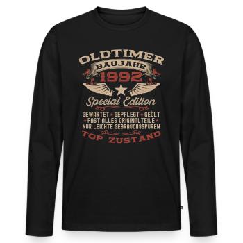 Oldtimer 1992 30. Geburtstag Geschenk Damen Herren - Männer Premium Bio Langarmshirt - Schwarz - Vorne - Nico (187cm)
