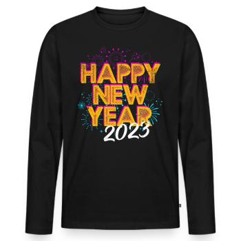 Happy New Year 2023 New Year's Eve New Year - Men's Premium Organic Long Sleeve Shirt - black - Front - Nico (187cm)