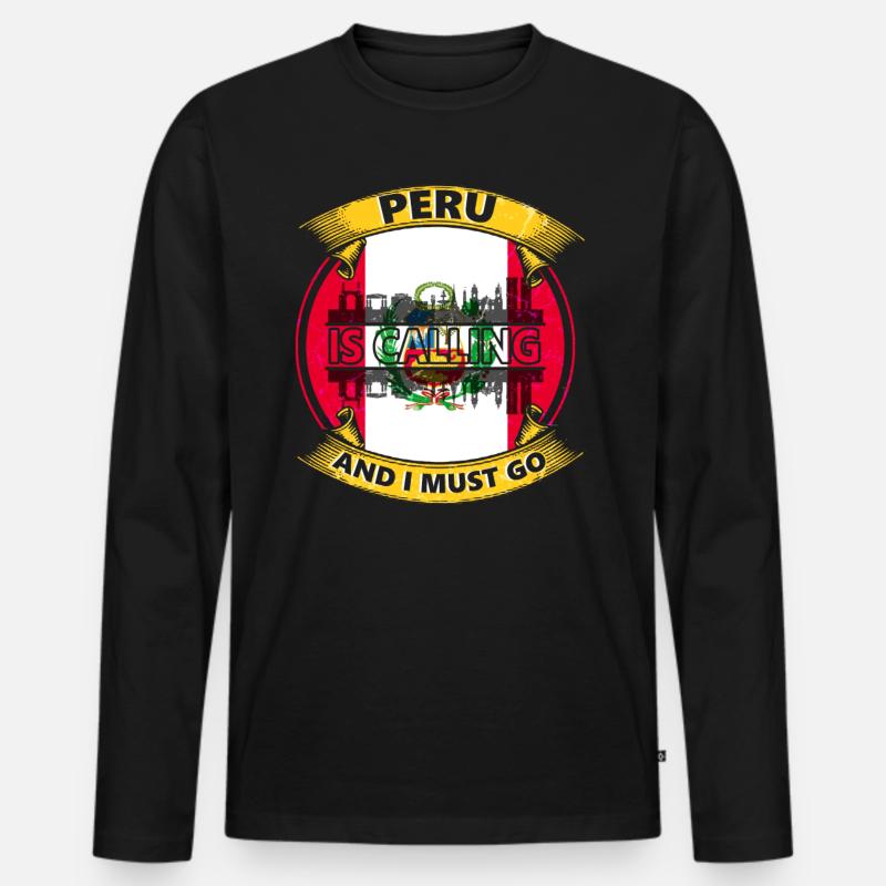 Peru Flagge - Männer Premium Bio Langarmshirt - Schwarz
