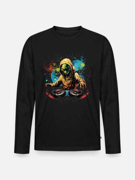 DJ Alien, Space Alien, DJ, Alien, Tegneserie, Space, - Premium økologisk langærmet T-shirt til mænd - sort