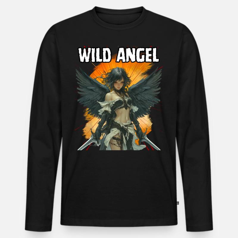 Wild Angel, Schön, Fun, Cool, Engel, Abenteuer, - Männer Premium Bio Langarmshirt - Schwarz