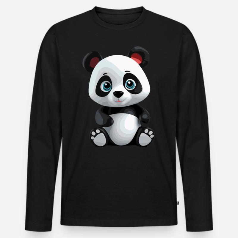 Panda - Männer Premium Bio Langarmshirt - Schwarz