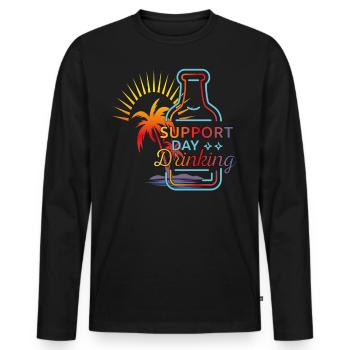 Support Day Drinking. Celebrations, refreshment, palm trees, - Men's Premium Organic Long Sleeve Shirt - black - Front - Nico (187cm)