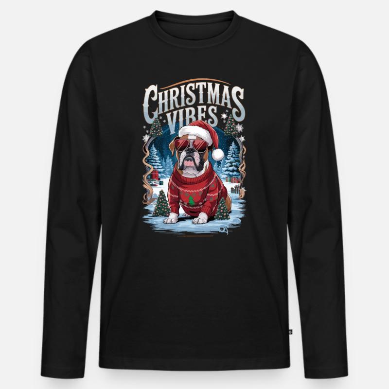 Boxer Christmas Vibes - Männer Premium Bio Langarmshirt - Schwarz
