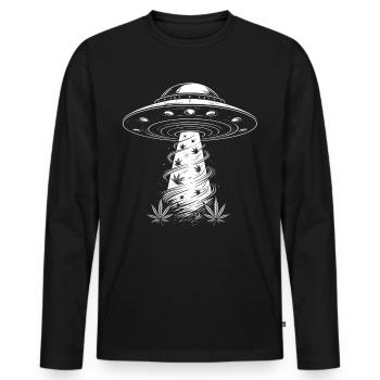 UFO and Cannabis Leaves - Creative Sci-Fi Design - Men's Premium Organic Long Sleeve Shirt - black - Front - Nico (187cm)