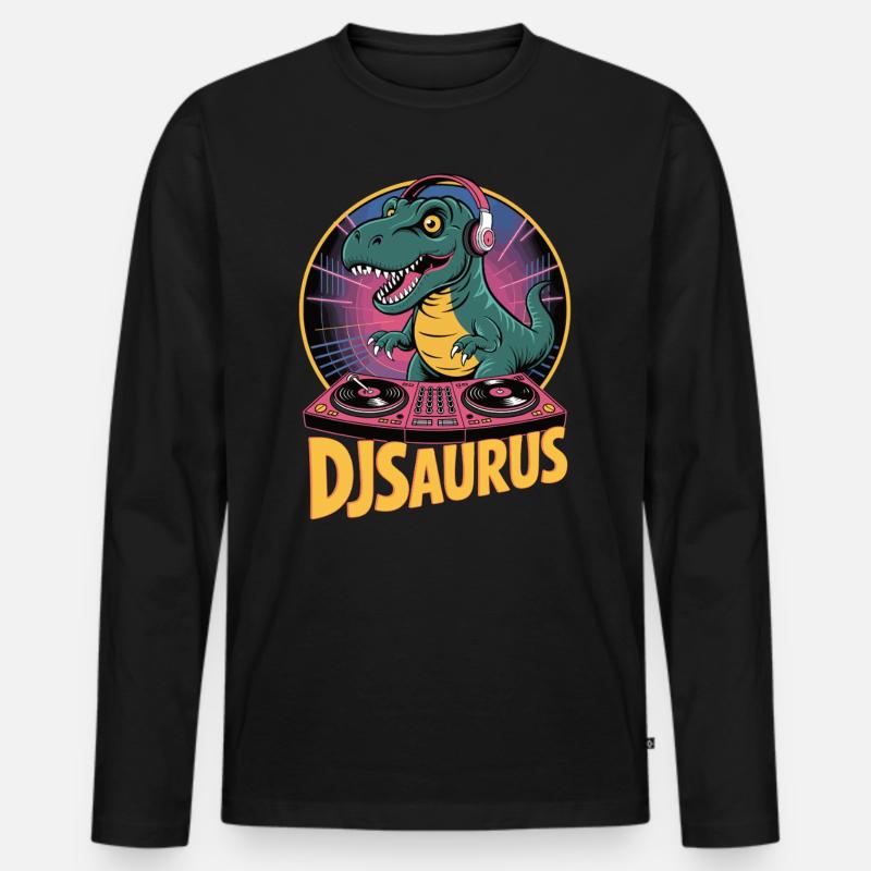 DJsaurus - Männer Premium Bio Langarmshirt - Schwarz