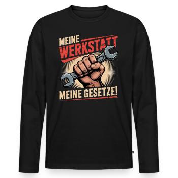 Meine Werkstatt Meine Gesetze - Männer Premium Bio Langarmshirt - Schwarz - Vorne - Nico (187cm)