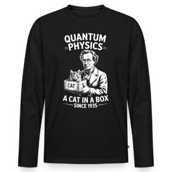 Quantum Physics a cat in a box since 1935 - Männer Premium Bio Langarmshirt - Schwarz - Vorne - Nico (187cm)