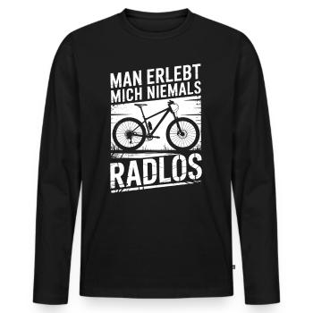 Man Erlebt mich Niemals Radlos - Männer Premium Bio Langarmshirt - Schwarz - Vorne - Nico (187cm)