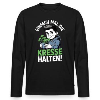 Einfach mal die Kresse halten – Wortspiel - Männer Premium Bio Langarmshirt - Schwarz - Vorne - Nico (187cm)