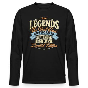 Real legends are born in september 1974 - Men's Premium Organic Long Sleeve Shirt - black - Front - Nico (187cm)