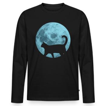 Chat pleine lune - T-shirt manches longues Premium bio Homme - noir - Devant - Nico (187cm)