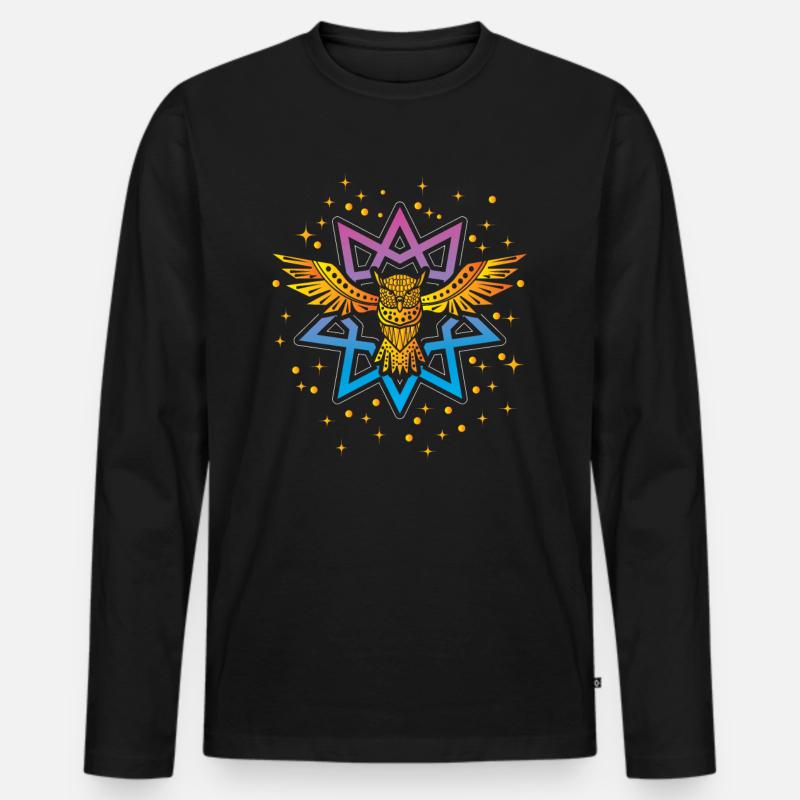 Eule Boho Gold Symbol - Männer Premium Bio Langarmshirt - Schwarz