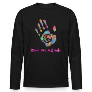 Plus d’amour Moins de haine hippie - T-shirt manches longues Premium bio Homme - noir - Devant - Nico (187cm)