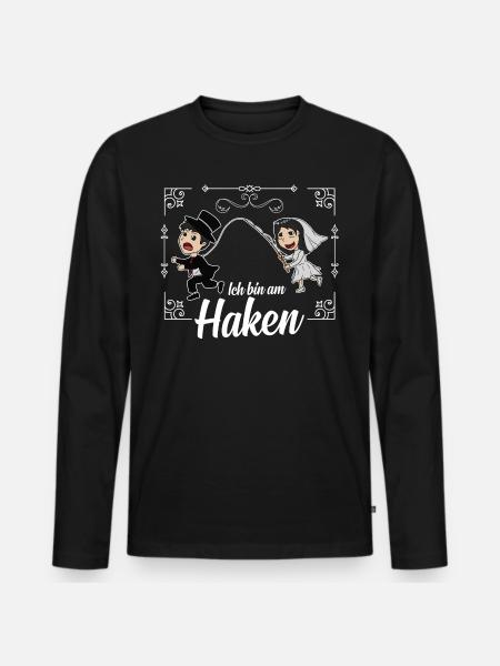 I'am on the Hook - Ich bin am Haken: Hochzeit - Männer Premium Bio Langarmshirt - Schwarz