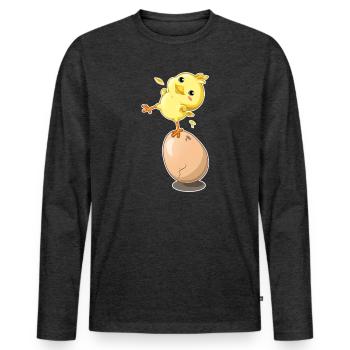 Oeuf de poule poussin - T-shirt manches longues Premium bio Homme - anthracite chiné - Devant - Nico (187cm)