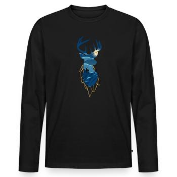 Cerf, silhouette, nuit, clair lune, chasseur, chasse - T-shirt manches longues Premium bio Homme - noir - Devant - Nico (187cm)