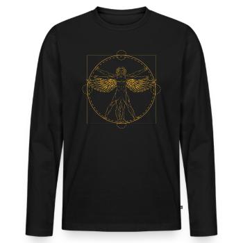 Vitruvianischer Mann Flügel Leonardo Da Vinci - Männer Premium Bio Langarmshirt - Schwarz - Vorne - Nico (187cm)