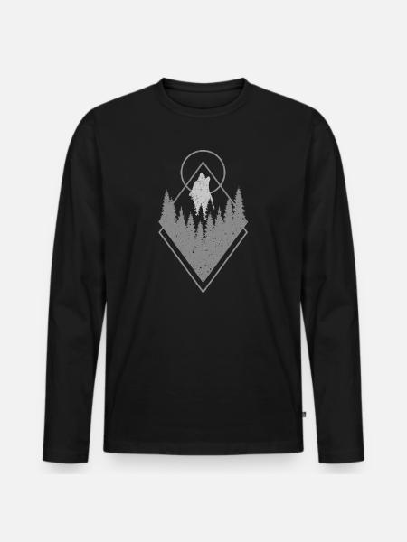 Wolf im Wald - Männer Premium Bio Langarmshirt - Schwarz