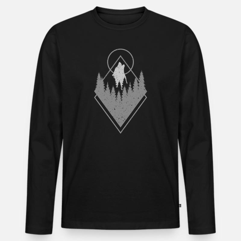 Wolf im Wald - Männer Premium Bio Langarmshirt - Schwarz