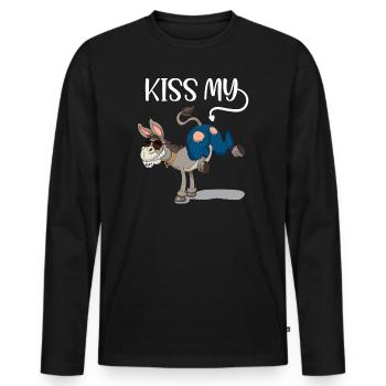 Kiss my Ass Esel Küss meinen Hintern - Männer Premium Bio Langarmshirt - Schwarz - Vorne - Nico (187cm)