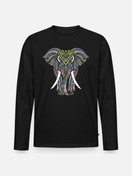Elephant Mandala Tribal Ganesha Chakra Yoga Tattoo - Men's Premium Organic Long Sleeve Shirt - black