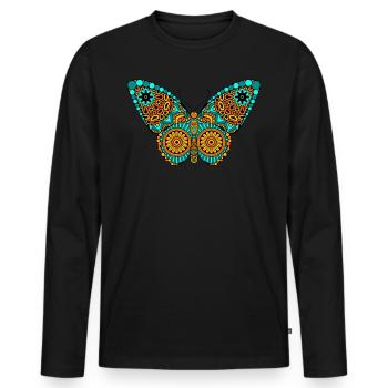 Butterfly Mandala Tatoo Tribal - Men's Premium Organic Long Sleeve Shirt - black - Front - Nico (187cm)