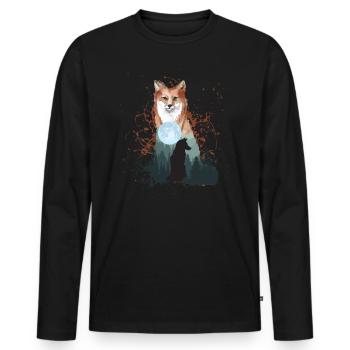 Fox dog wolf with full moon moon nature gift - Men's Premium Organic Long Sleeve Shirt - black - Front - Nico (187cm)