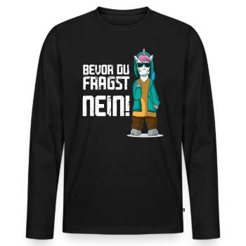 Einhorn Mittelfinger Bevor du fragst NEIN! - Männer Premium Bio Langarmshirt - Schwarz - Vorne - Nico (187cm)