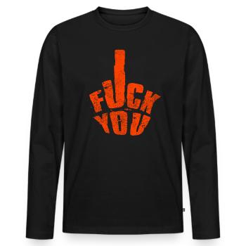 Va te faire foutre avec un signe de la main du majeur caché - T-shirt manches longues Premium bio Homme - noir - Devant - Nico (187cm)