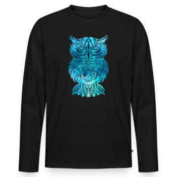 Blaue Eule Nachteule Uhu Mandala Tatto Geschenk - Männer Premium Bio Langarmshirt - Schwarz - Vorne - Nico (187cm)
