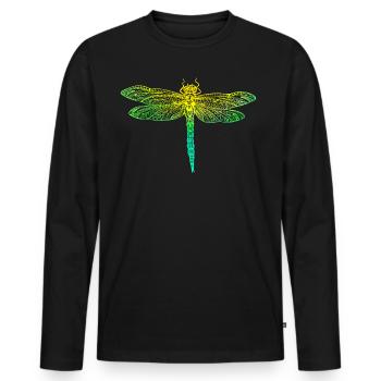 Filigree dragonfly realistic insect mandala - Men's Premium Organic Long Sleeve Shirt - black - Front - Nico (187cm)