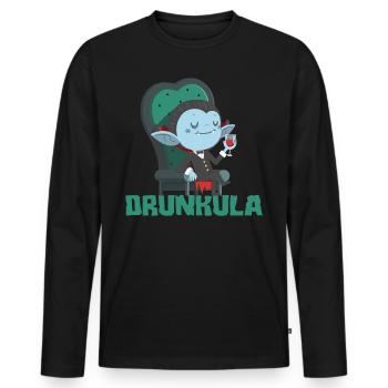 Drunkula vampire avec alcool vin bière boire amusant - T-shirt manches longues Premium bio Homme - noir - Devant - Nico (187cm)