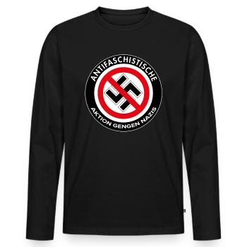 Antifaschistische Aktion gegen Nazis und Hass - Männer Premium Bio Langarmshirt - Schwarz - Vorne - Nico (187cm)