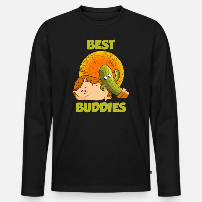 Hedgehog Cactus Best Buddies - Men's Premium Organic Long Sleeve Shirt - black