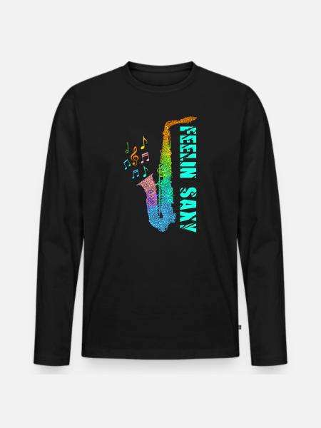 Feelin Saxy Saxophon - Männer Premium Bio Langarmshirt - Schwarz