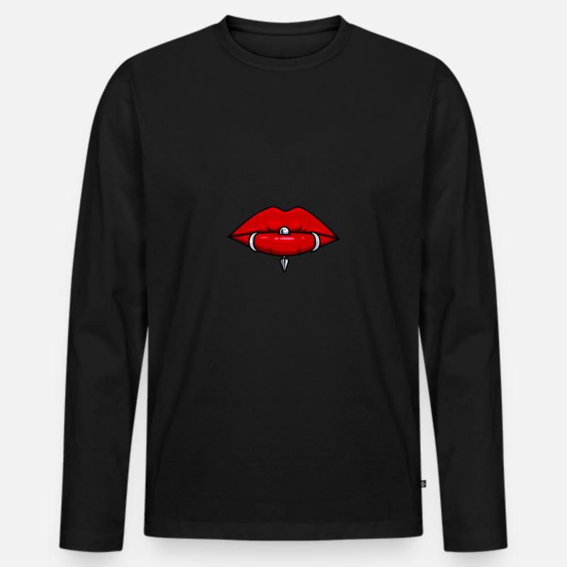 Læber med piercinger læbepiercing maske - Premium økologisk langærmet T-shirt til mænd - sort