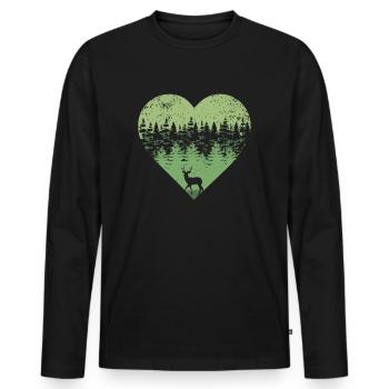 Wald Liebe Herz Silhouette Hirsch Jagd Geschenk - Männer Premium Bio Langarmshirt - Schwarz - Vorne - Nico (187cm)