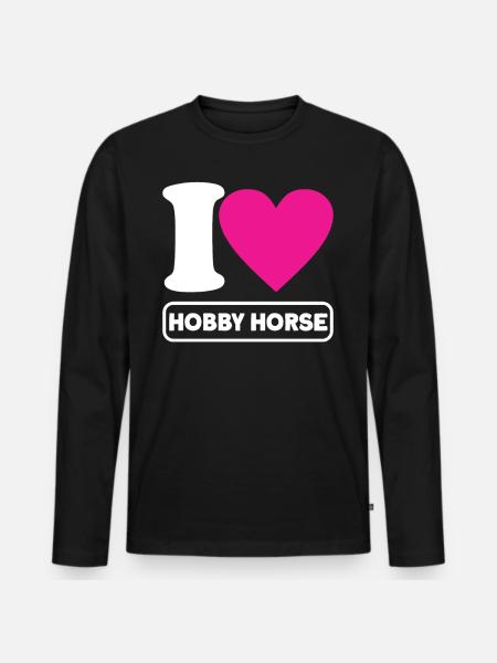 Pferde Reiten Hobbyhorse - Männer Premium Bio Langarmshirt - Schwarz