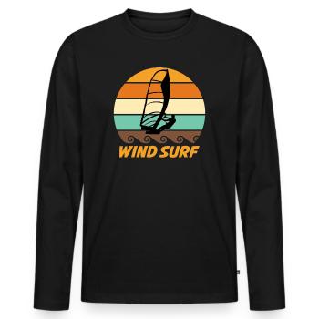 Cool Windsurfer in Retro Look Surfer Gift - Men's Premium Organic Long Sleeve Shirt - black - Front - Nico (187cm)
