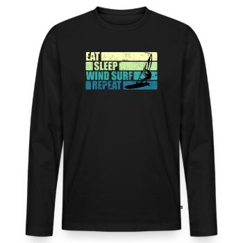 Vintage Windsurfer Gift Eat Sleep Windsurf - Men's Premium Organic Long Sleeve Shirt - black - Front - Nico (187cm)